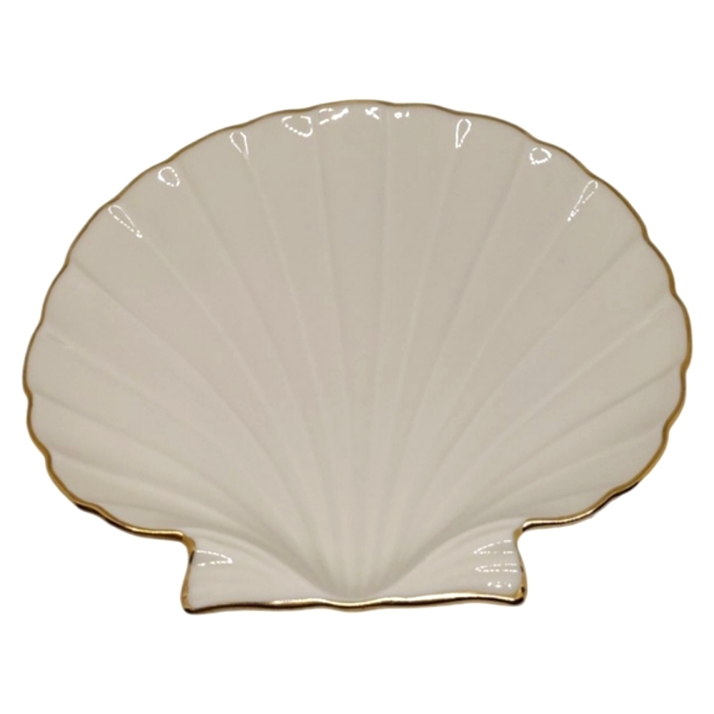 Lenox Vintage Clam Shell-Shaped Trinket Soap Dish with Gold Trim